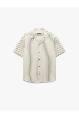 Short Sleeve Regular Fit Spread Collar Striped Cotton - 3