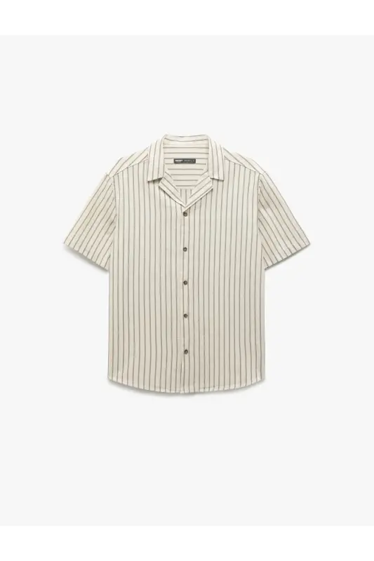 Short Sleeve Regular Fit Spread Collar Striped Cotton - 3