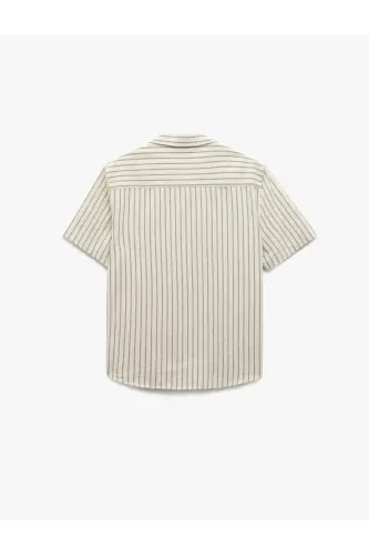 Short Sleeve Regular Fit Spread Collar Striped Cotton - 4