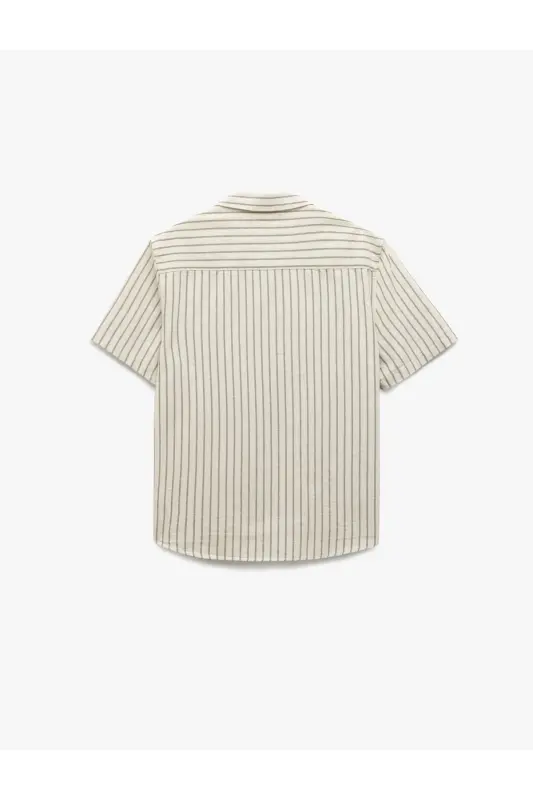 Short Sleeve Regular Fit Spread Collar Striped Cotton - 4