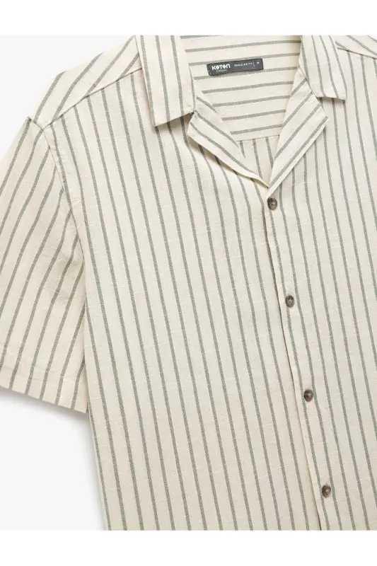 Short Sleeve Regular Fit Spread Collar Striped Cotton - 5