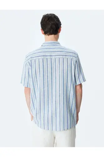 Short Sleeve Regular Fit Striped Linen Blend Shirt - 4