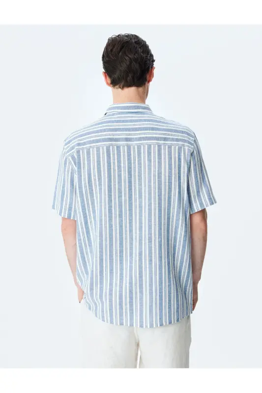 Short Sleeve Regular Fit Striped Linen Blend Shirt - 4