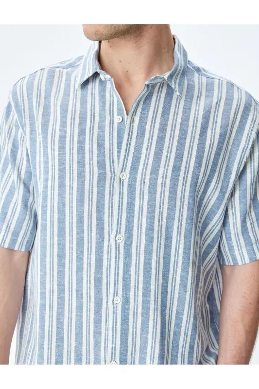 Short Sleeve Regular Fit Striped Linen Blend Shirt - 5