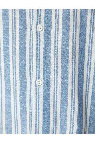 Short Sleeve Regular Fit Striped Linen Blend Shirt - 6