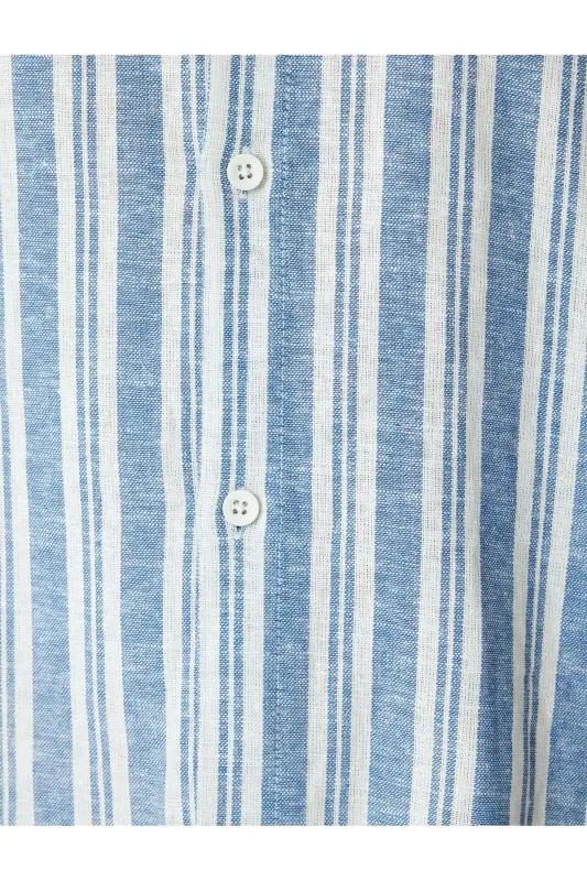 Short Sleeve Regular Fit Striped Linen Blend Shirt - 6
