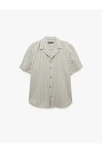 Short Sleeve Regular Fit Turn-Down Collar Cotton Striped 