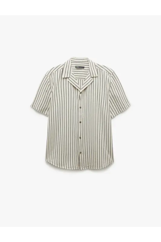 Short Sleeve Regular Fit Turn-Down Collar Cotton Striped - 1