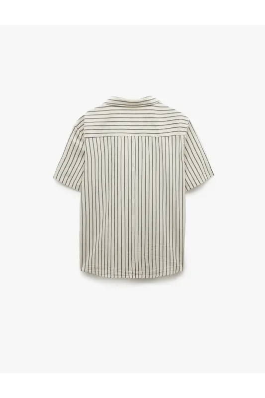Short Sleeve Regular Fit Turn-Down Collar Cotton Striped - 2