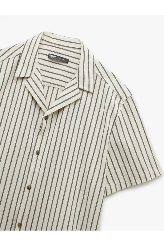 Short Sleeve Regular Fit Turn-Down Collar Cotton Striped - 3