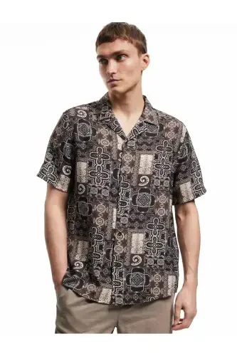 Short Sleeve Regular Fit Turn-Down Collar Ethnic Patterned V - Modazone (1)
