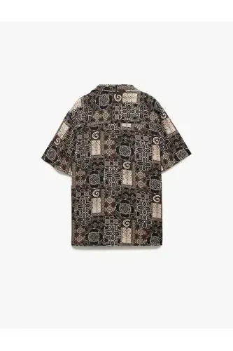 Short Sleeve Regular Fit Turn-Down Collar Ethnic Patterned V - 4