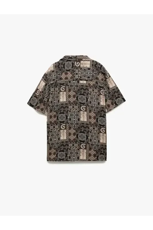 Short Sleeve Regular Fit Turn-Down Collar Ethnic Patterned V - 4