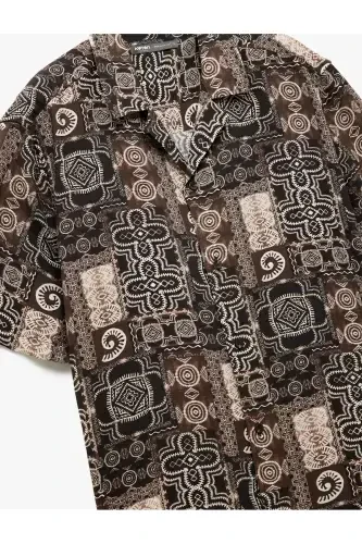 Short Sleeve Regular Fit Turn-Down Collar Ethnic Patterned V - 5