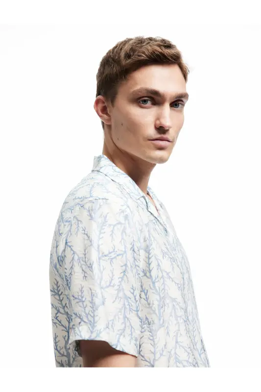 Short Sleeve Regular Fit Turn-Down Collar Viscose Buttoned - 4