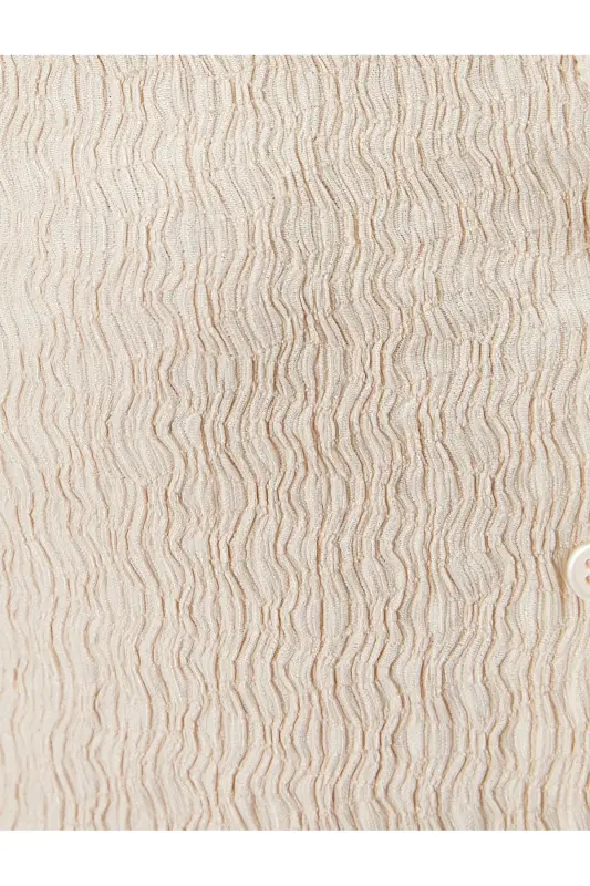 Short Sleeve Shirt Collar Blouse Buttoned Crinkle-Ecru - 6