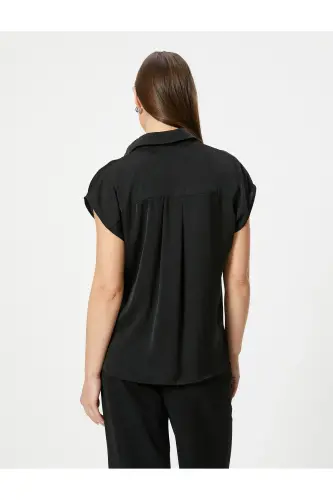 Short Sleeve Shirt Relaxed Fit Classic Collar Buttoned-Black - 4