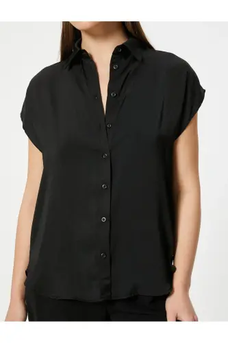 Short Sleeve Shirt Relaxed Fit Classic Collar Buttoned-Black - 5