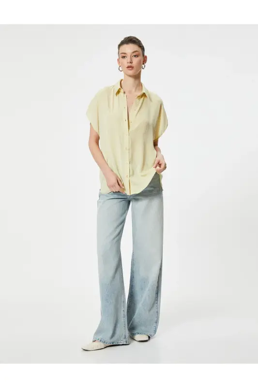 Short Sleeve Shirt Relaxed Fit Classic Collar Buttoned-Green - KOTON