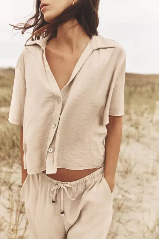 SHORT SLEEVE SHIRT-Sand - 3