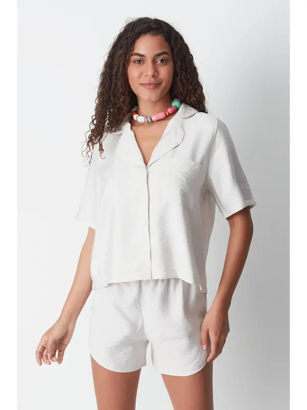 Short Sleeve Shirt Shorts Set 9148 Beige-Beige - LC WAIKIKI