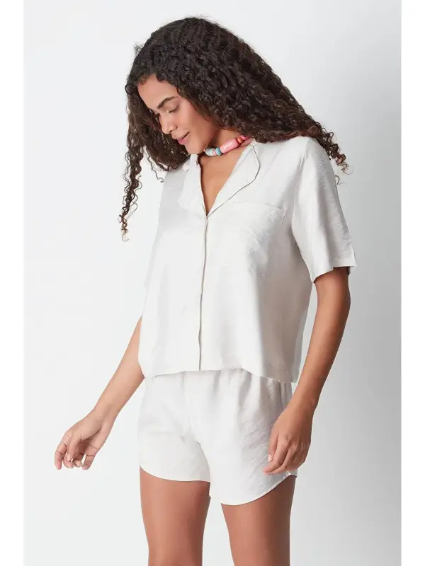 Short Sleeve Shirt Shorts Set 9148 Beige-Beige - 2