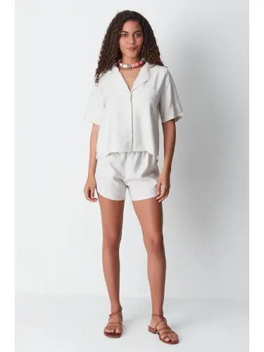 Short Sleeve Shirt Shorts Set 9148 Beige-Beige - 5