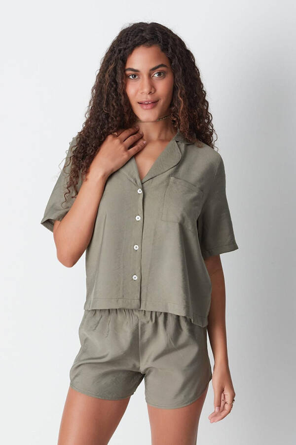 Short Sleeve Shirt Shorts Set 9148 Khaki - 7