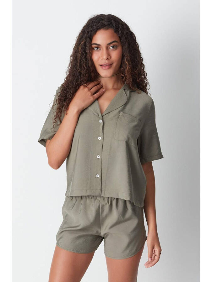 Short Sleeve Shirt Shorts Set 9148 Khaki - 1