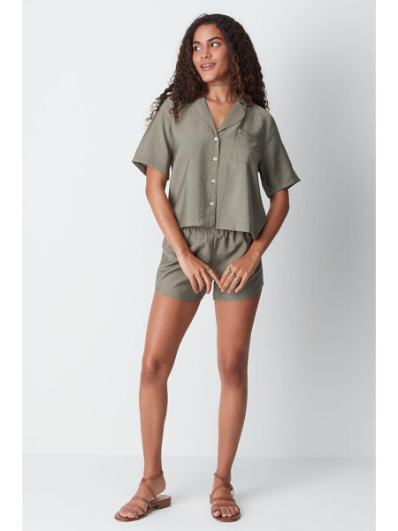 Short Sleeve Shirt Shorts Set 9148 Khaki - 3