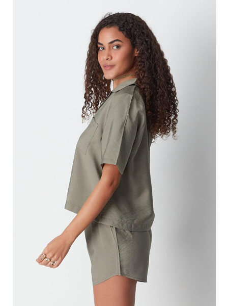 Short Sleeve Shirt Shorts Set 9148 Khaki - 4