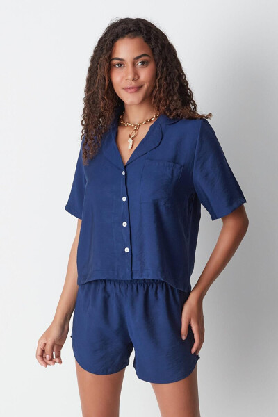 Short Sleeve Shirt Shorts Set 9148 Navy Blue - 10