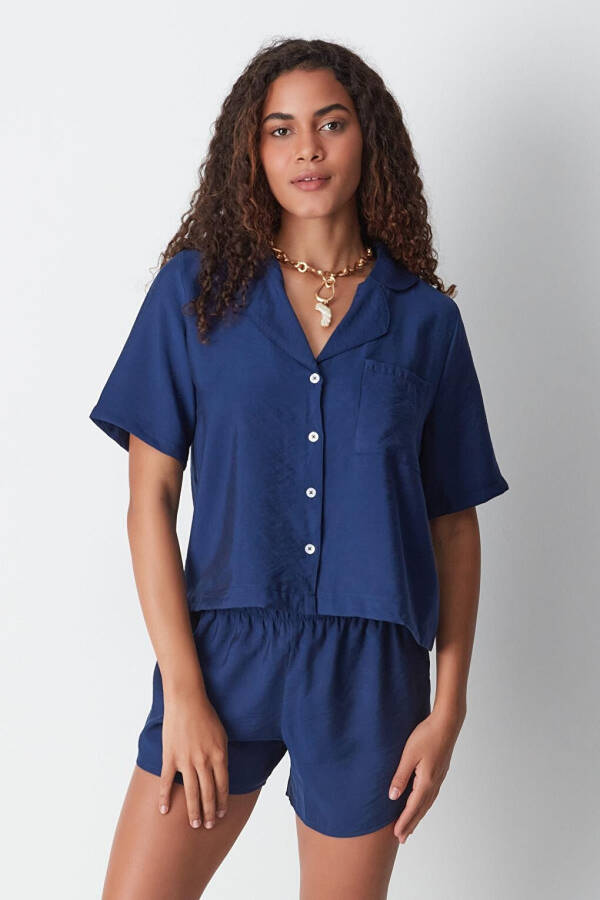 Short Sleeve Shirt Shorts Set 9148 Navy Blue - 12