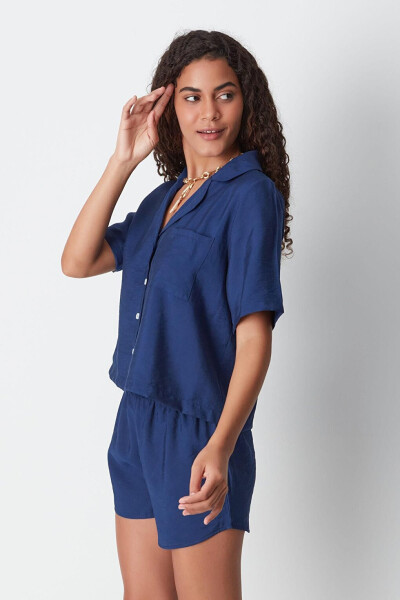 Short Sleeve Shirt Shorts Set 9148 Navy Blue - 14