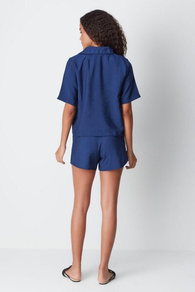 Short Sleeve Shirt Shorts Set 9148 Navy Blue - 15