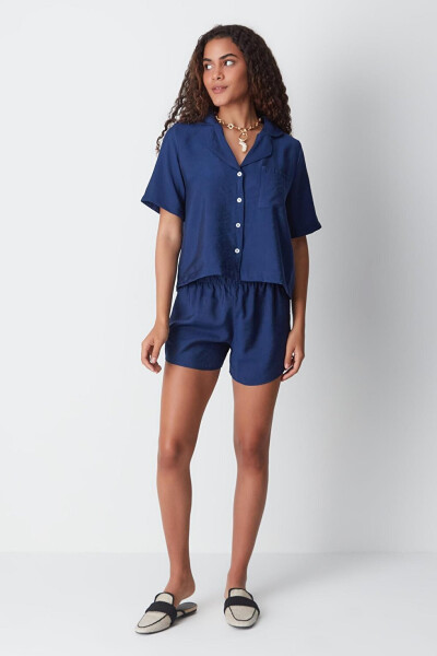 Short Sleeve Shirt Shorts Set 9148 Navy Blue - 16