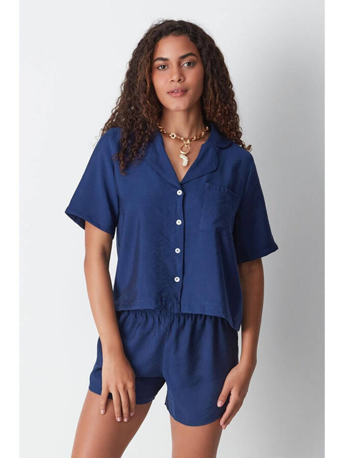 Short Sleeve Shirt Shorts Set 9148 Navy Blue - 3