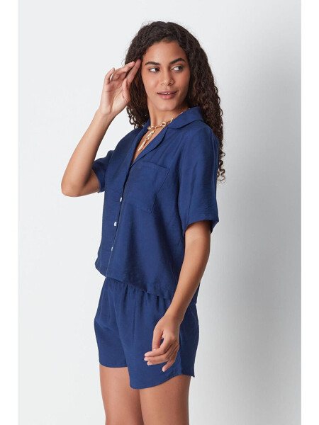 Short Sleeve Shirt Shorts Set 9148 Navy Blue - 5