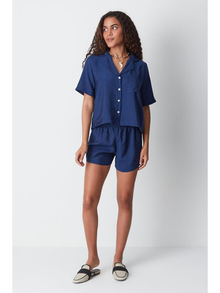 Short Sleeve Shirt Shorts Set 9148 Navy Blue - 7