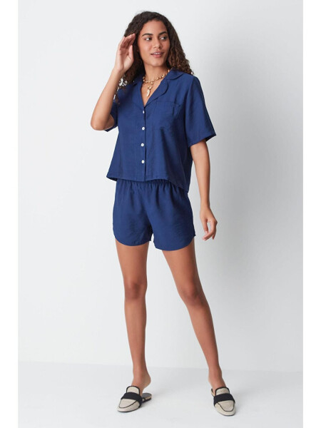 Short Sleeve Shirt Shorts Set 9148 Navy Blue - 8