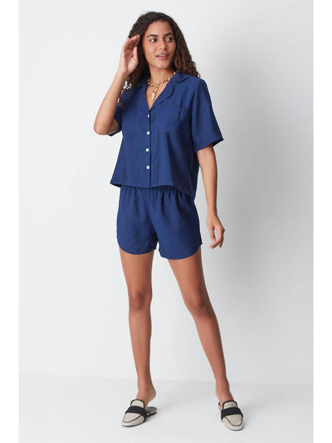 Short Sleeve Shirt Shorts Set 9148 Navy Blue - 8