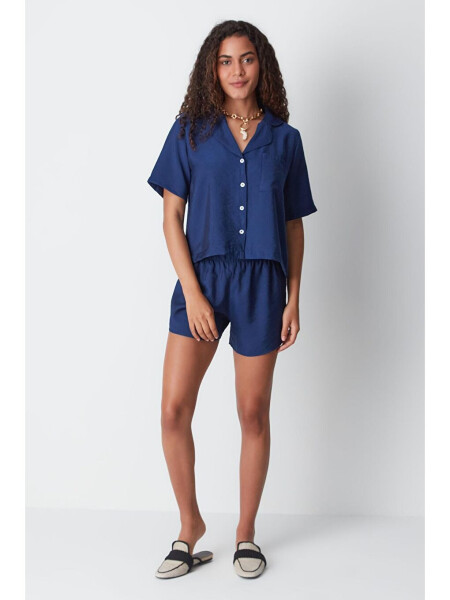 Short Sleeve Shirt Shorts Set 9148 Navy Blue - 9