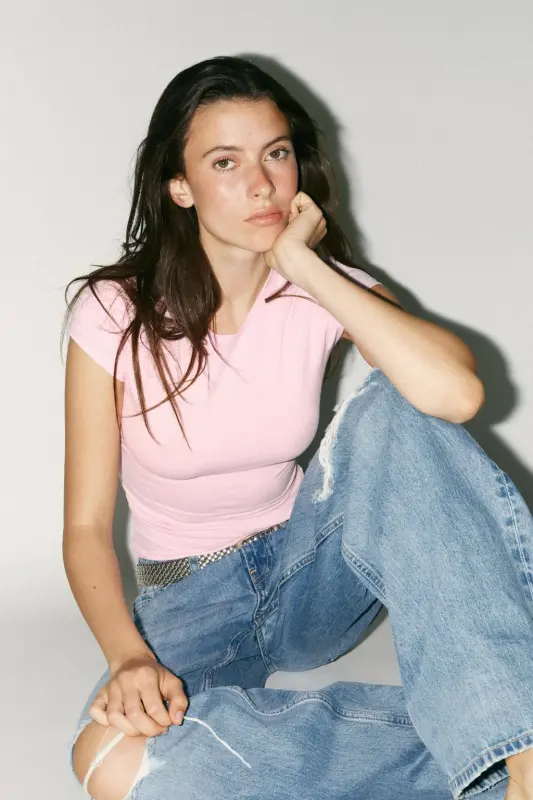 SHORT SLEEVE SLIM FIT T-SHIRT-Pink - 3