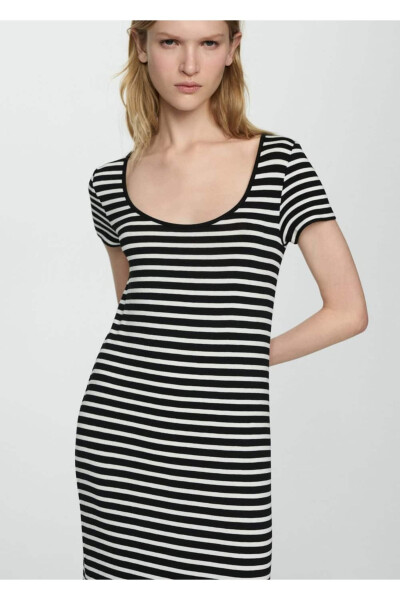 Short Sleeve Striped Dress - 1