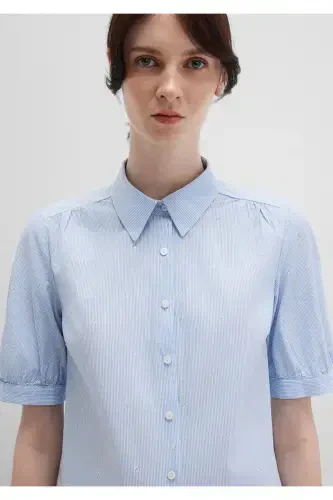 Short Sleeve Striped Shirt Fitted / Slim Fit 1210060-90700-Blue - 9