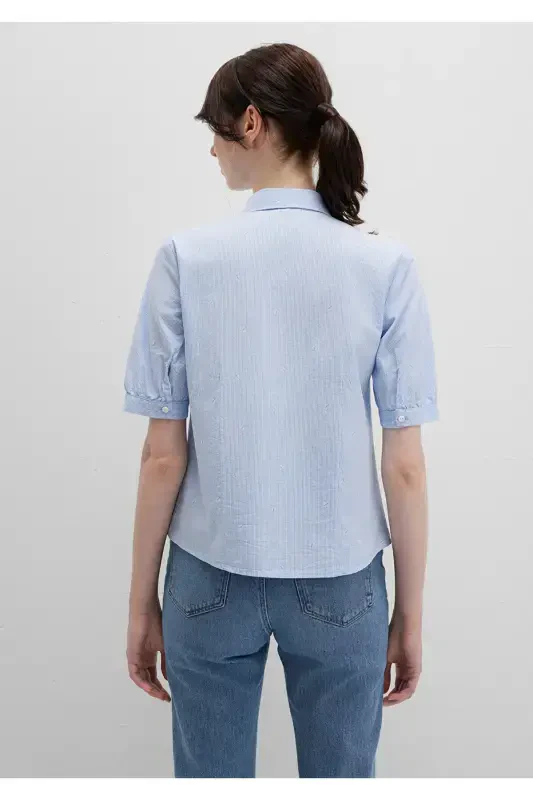 Short Sleeve Striped Shirt Fitted / Slim Fit 1210060-90700-Blue - 4