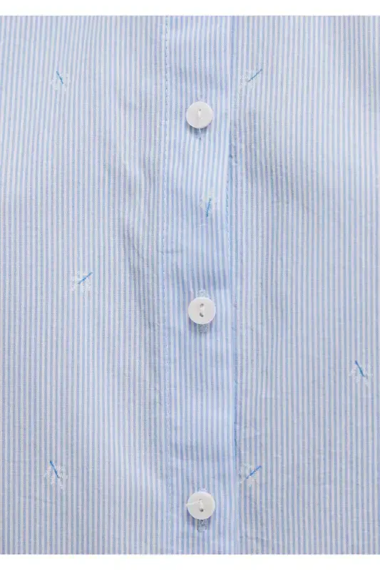 Short Sleeve Striped Shirt Fitted / Slim Fit 1210060-90700-Blue - 6