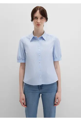 Short Sleeve Striped Shirt Fitted / Slim Fit 1210060-90700-Blue - 3