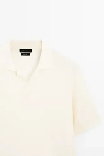 Short sleeve textured knit polo shirt-Cream - 6