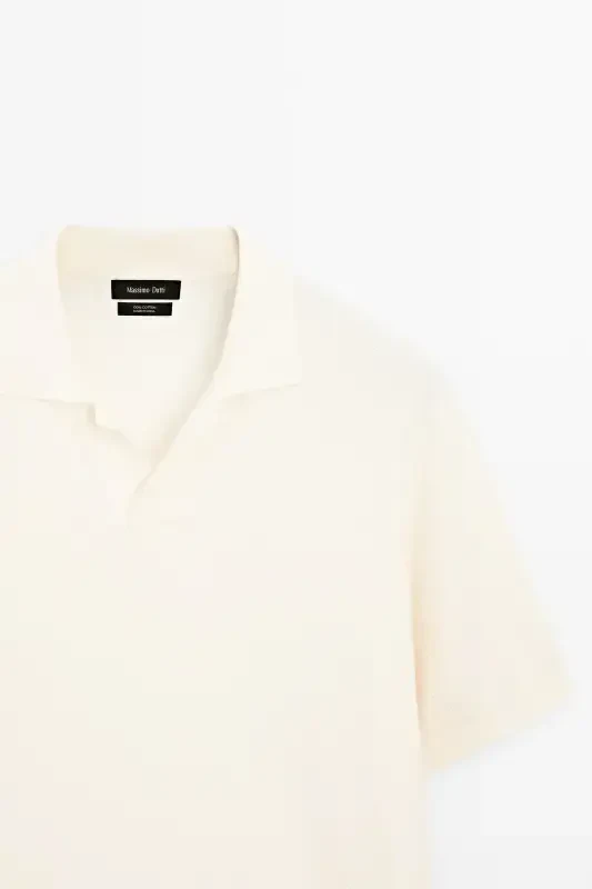 Short sleeve textured knit polo shirt-Cream - 6